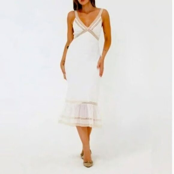 Rumored White Rosita Midi Elegant Lace Ruffle Midi Dress Sz 4 NWT Boho - Picture 1 of 15